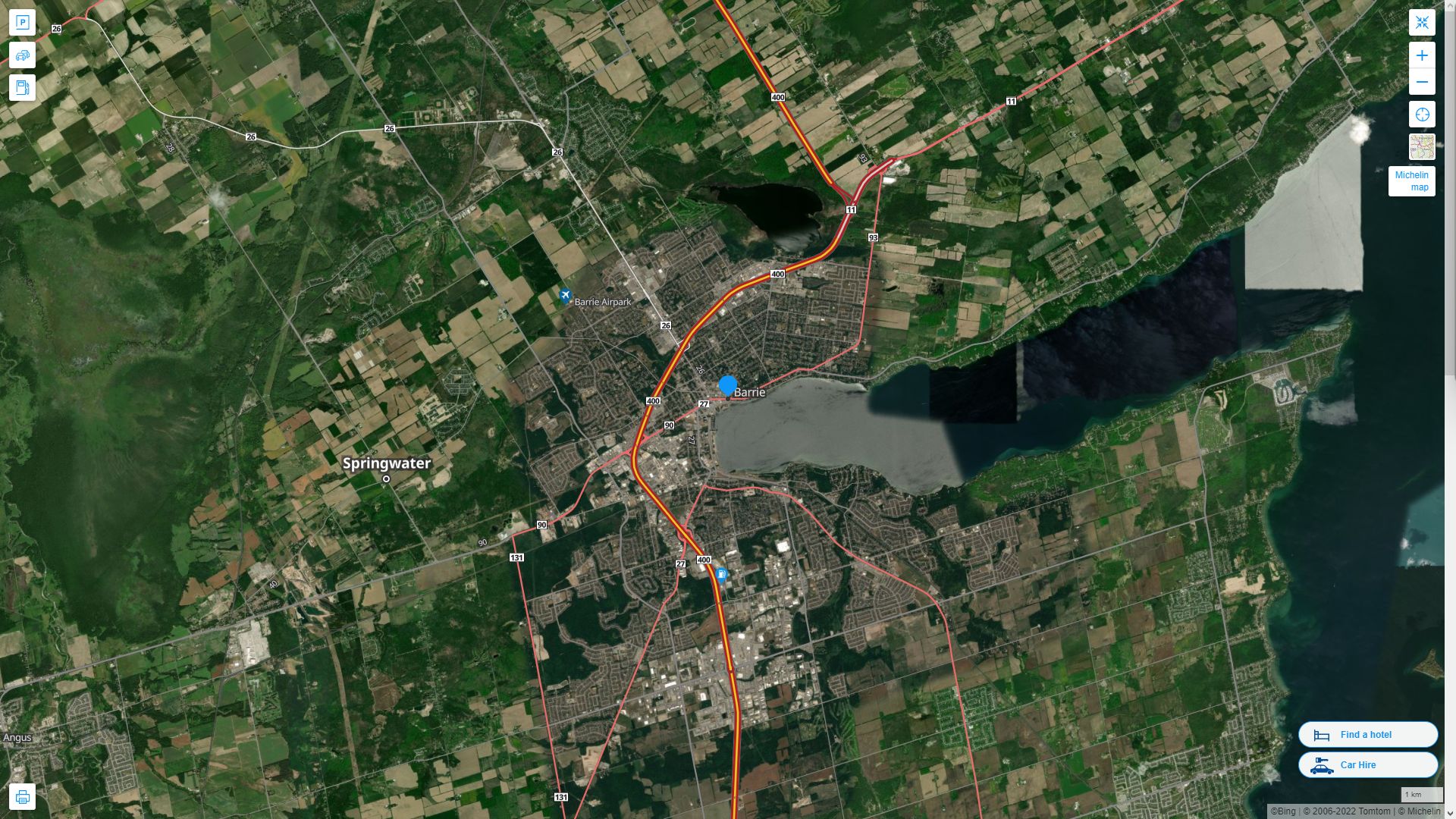 Barrie Canada Autoroute et carte routiere avec vue satellite